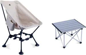 iClimb 1 Ultralight Folding Table and 1 Two-Heights Light Compact Anti-Sinking Chair Bundle, Ultralight Compact for Adults Outdoor Camping Beach Concert Motorcycling Travelling