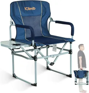 iClimb Heavy Duty Compact Camping Folding Mesh Chair with Side Table and Handle