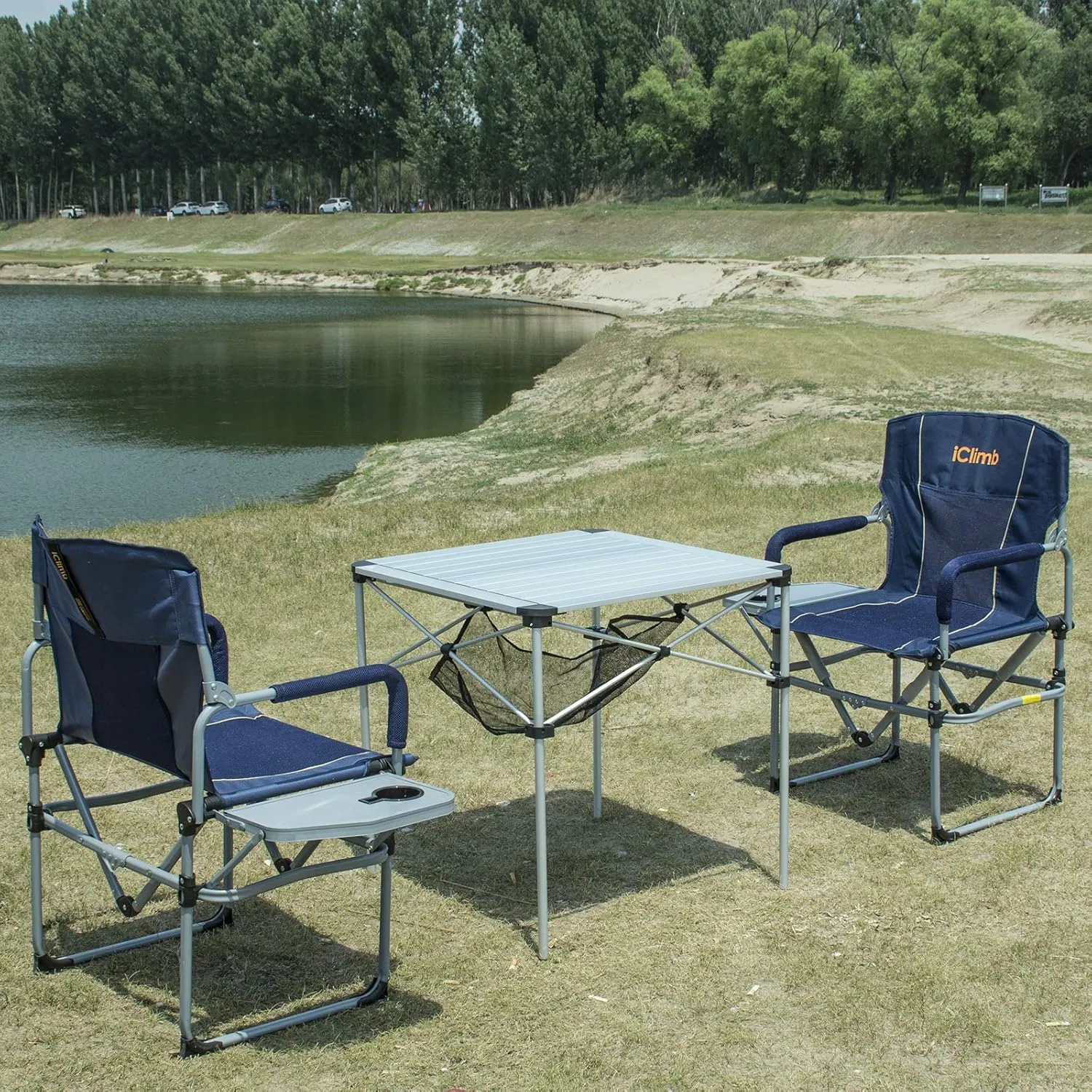 iClimb Heavy Duty Compact Camping Folding Mesh Chair with Side Table and Handle