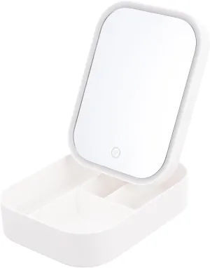 Illuminated Led Makeup Mirror Brightness Storage Box Compact Cosmetic Mirror for Travel Lightweight Design for Easy Carrying