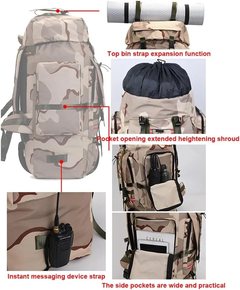 ILOOXI 130L Hiking Backpack Men Women Mountain Camping Backpack Lightweight Daypack Travel Backpacks Waterproof Outdoor Day Pack (Color : Khaki, Size : 130L)