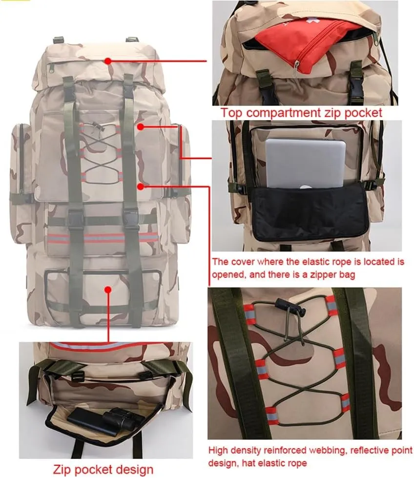 ILOOXI 130L Hiking Backpack Men Women Mountain Camping Backpack Lightweight Daypack Travel Backpacks Waterproof Outdoor Day Pack (Color : Khaki, Size : 130L)