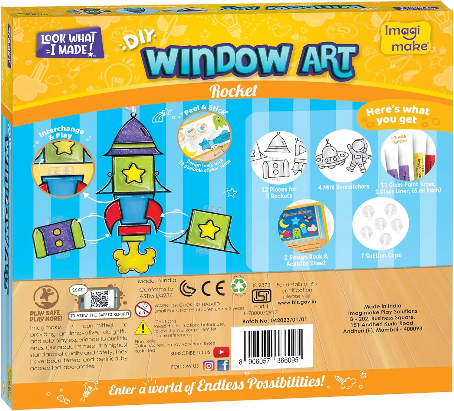 Imagimake Window Art for Kids - Rocket | Suncatcher Kits for Kids, Arts and Crafts for Ages 6-8 | Birthday Gifts for 5 6 7 8 9 10 11 12 Years Old Boys & Girls