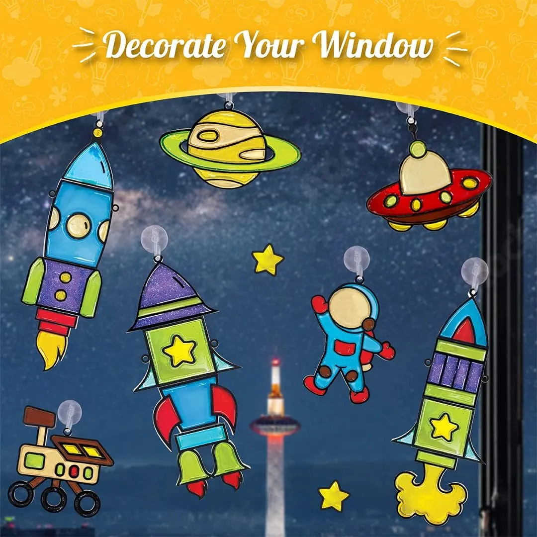 Imagimake Window Art for Kids - Rocket | Suncatcher Kits for Kids, Arts and Crafts for Ages 6-8 | Birthday Gifts for 5 6 7 8 9 10 11 12 Years Old Boys & Girls