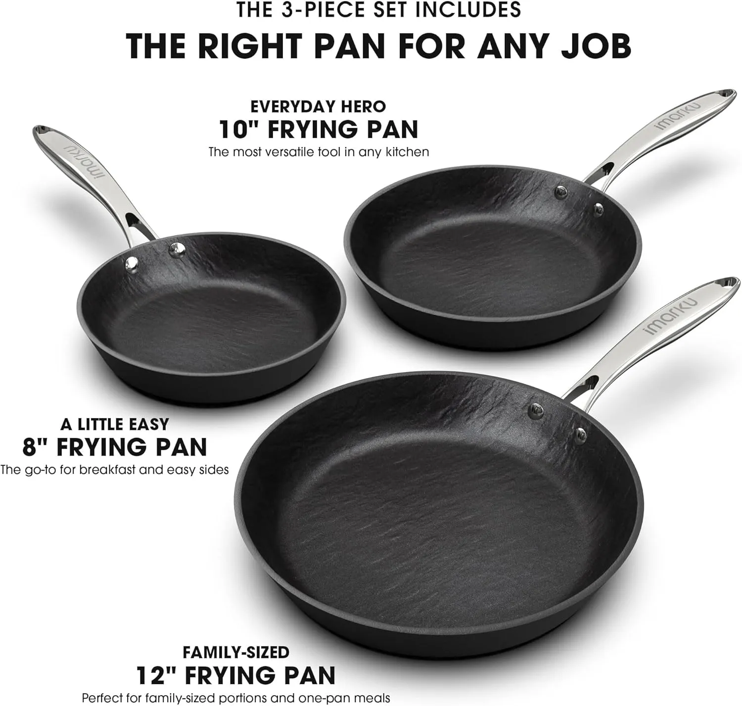 imarku Non Stick Frying Pans - 8&10&12 inch Nonstick Frying Pan Set with Cool Stainless Steel Handle,Disherwasher Safe skillets,Professional Frying Pans Set, Best Gifts