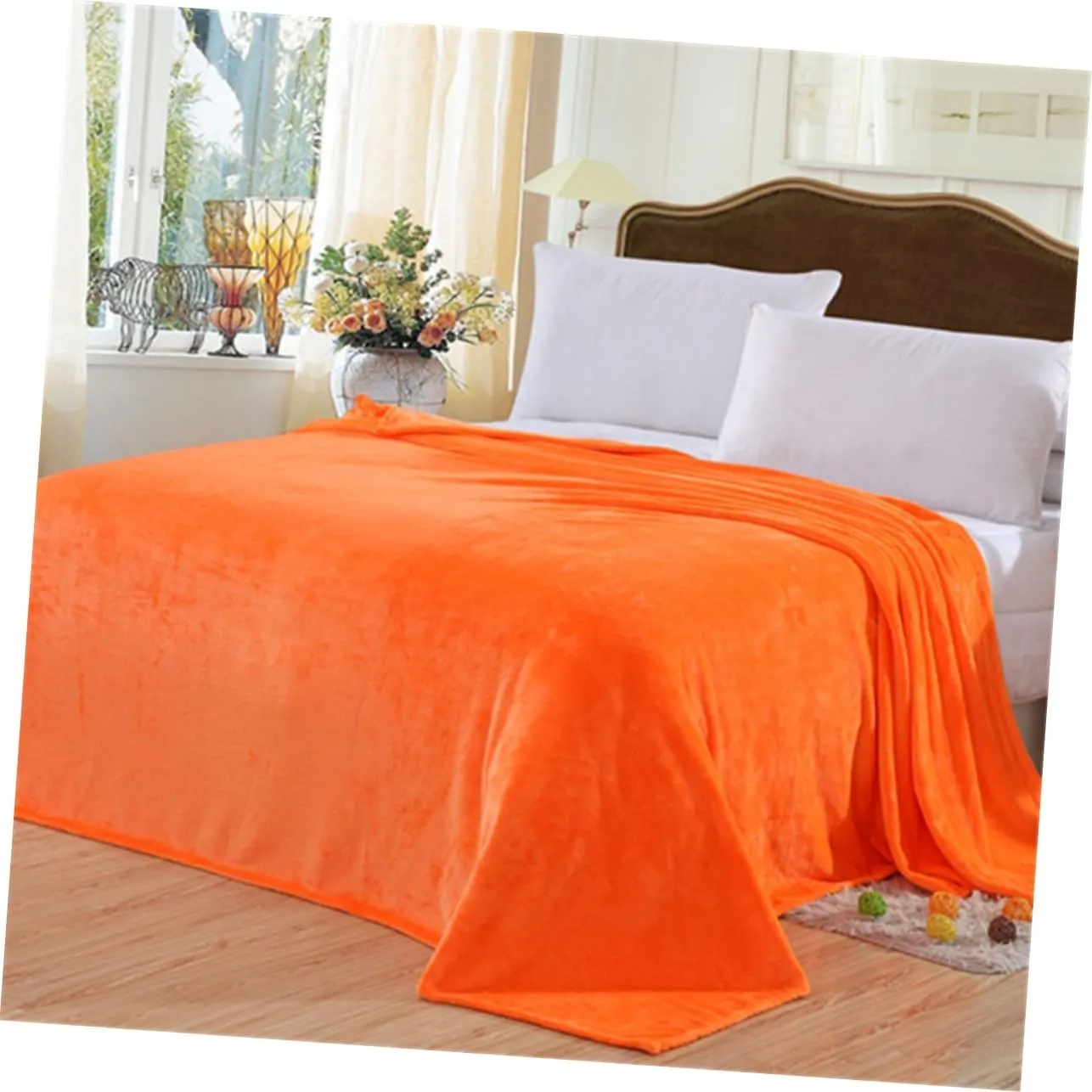 IMIKEYA Flannel Fleece Blanket Cozy Orange Lightweight Bedding for Year Warmth for Home Camping and Backpacking