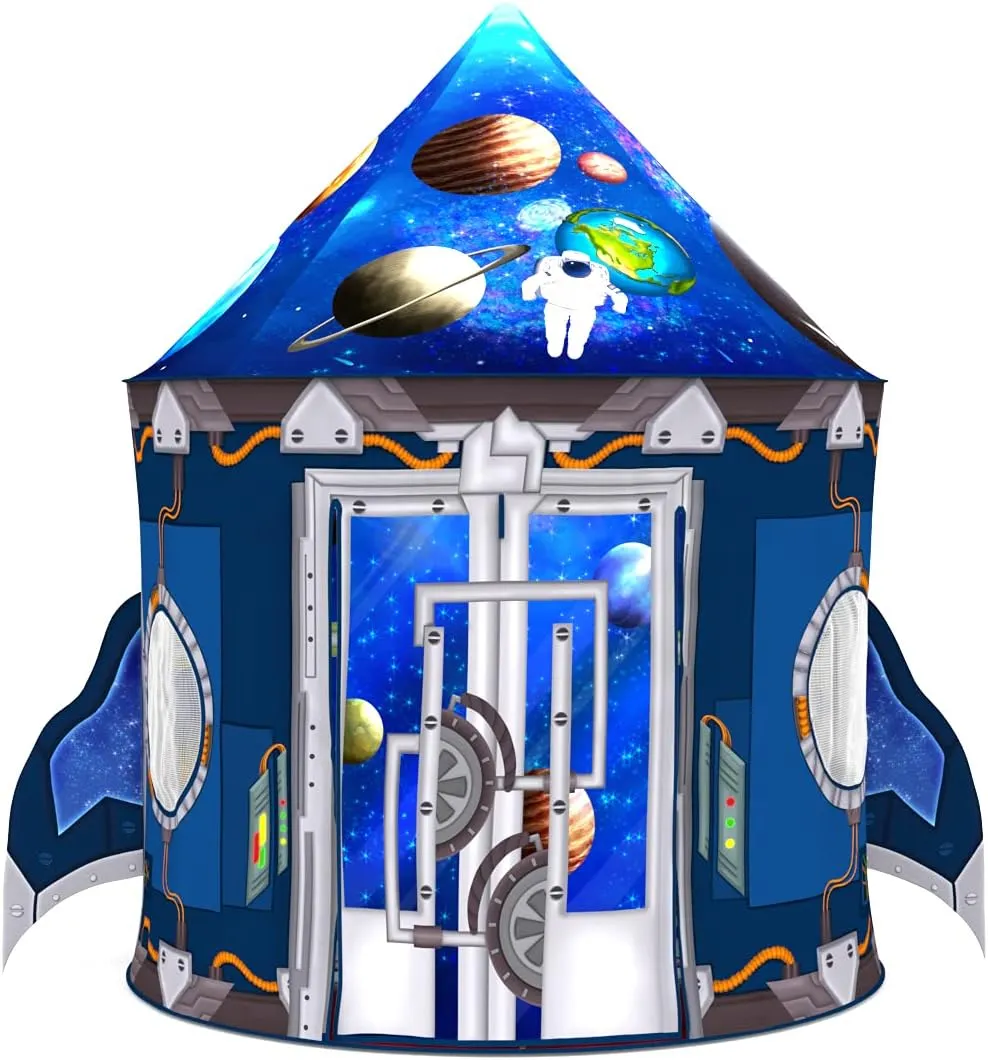 ImpiriLux Play Tent for Kids with Cape and Mask Costume Set | Rocket Themed Children's Pop Up Playhouse Fort for Boys and Girls