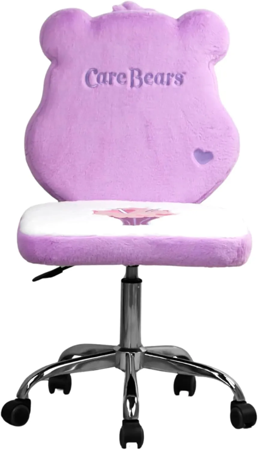 Impressions Vanity Care Bears Share Bear Swivel Vanity Chair for Bedroom, Armless Makeup Desk Chair with Wheels, Adjustable Height, Soft Teddy Fur Fabric and Comfy Foam Padded Seat