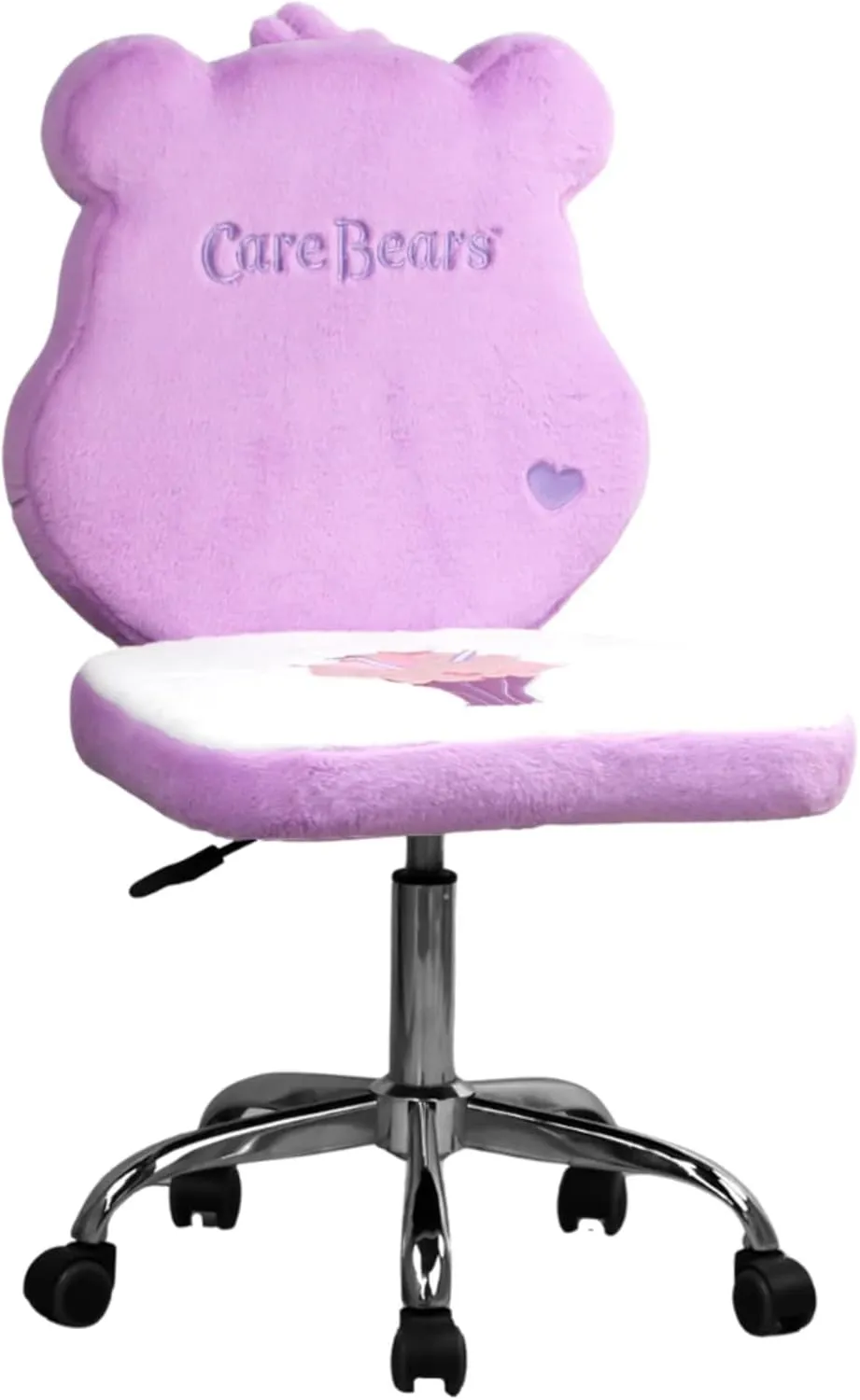 Impressions Vanity Care Bears Share Bear Swivel Vanity Chair for Bedroom, Armless Makeup Desk Chair with Wheels, Adjustable Height, Soft Teddy Fur Fabric and Comfy Foam Padded Seat