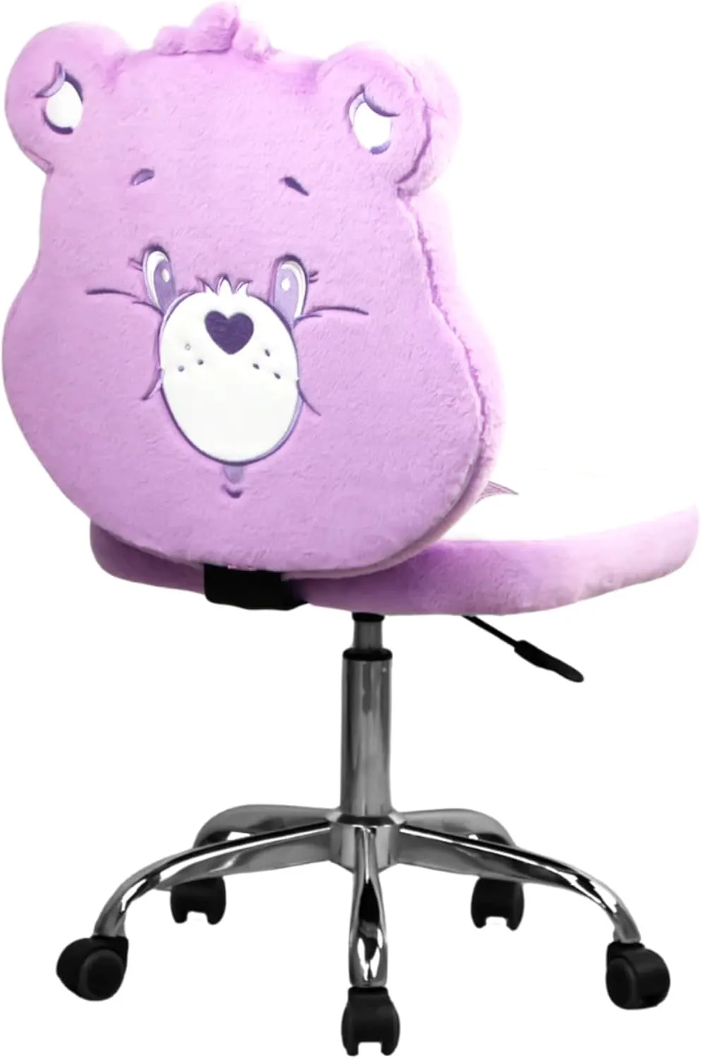 Impressions Vanity Care Bears Share Bear Swivel Vanity Chair for Bedroom, Armless Makeup Desk Chair with Wheels, Adjustable Height, Soft Teddy Fur Fabric and Comfy Foam Padded Seat
