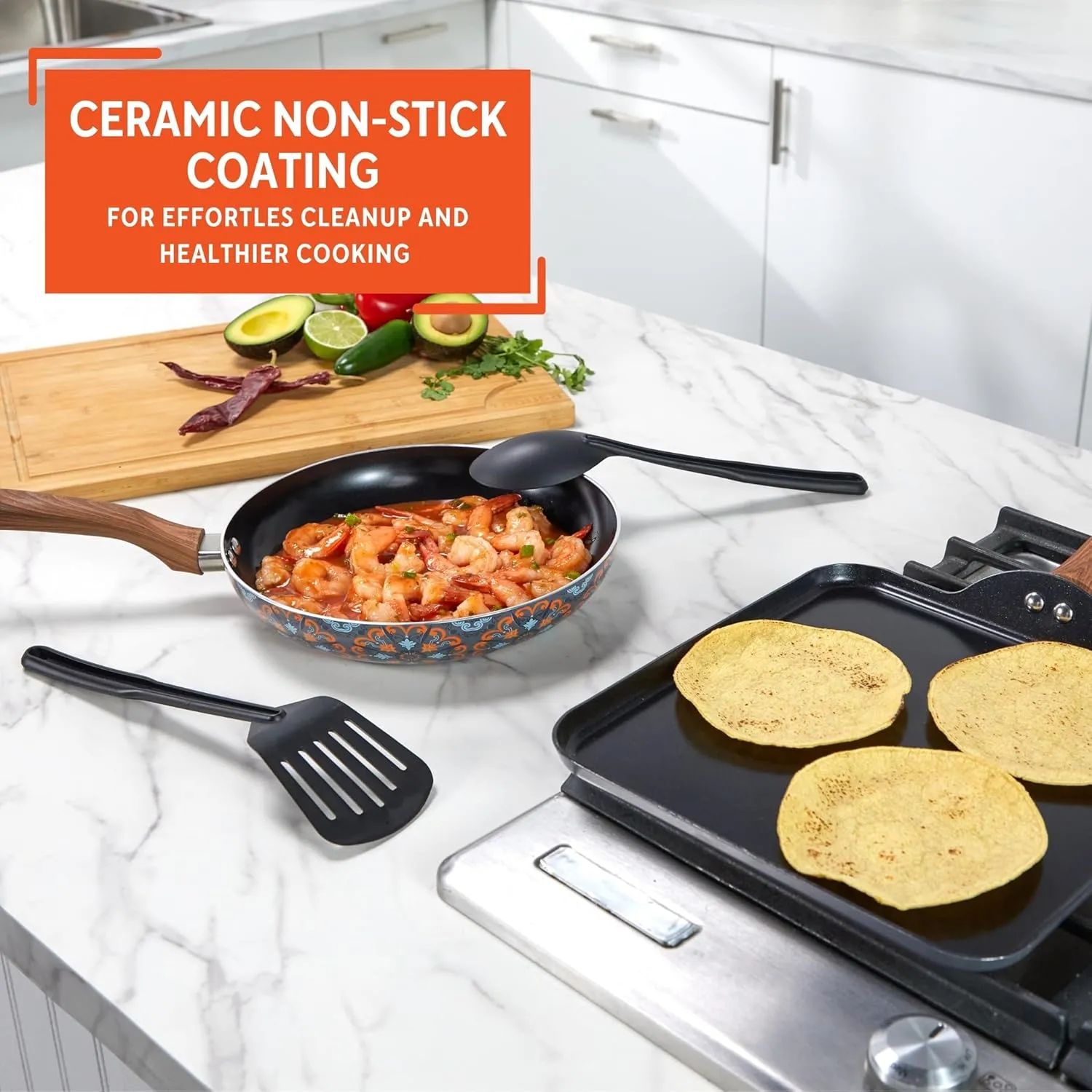 IMUSA Nonstick Ceramic Cookware Set 4-Piece 10.5in/10in, with Soft-Touch Handles, Aluminum, Black