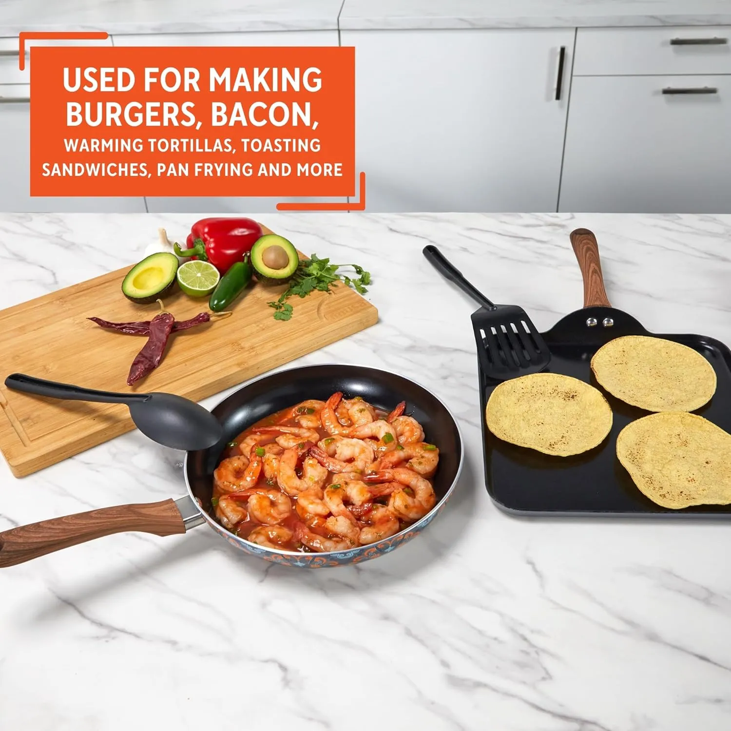 IMUSA Nonstick Ceramic Cookware Set 4-Piece 10.5in/10in, with Soft-Touch Handles, Aluminum, Black