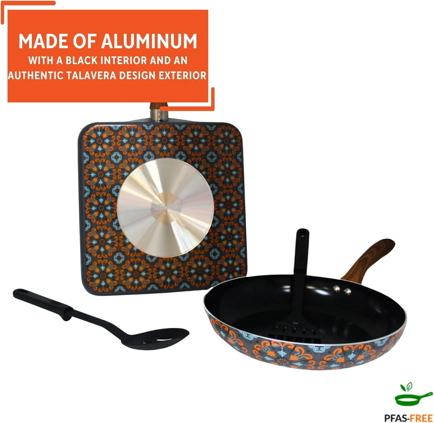 IMUSA Nonstick Ceramic Cookware Set 4-Piece 10.5in/10in, with Soft-Touch Handles, Aluminum, Black