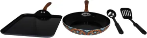 IMUSA Nonstick Ceramic Cookware Set 4-Piece 10.5in/10in, with Soft-Touch Handles, Aluminum, Black