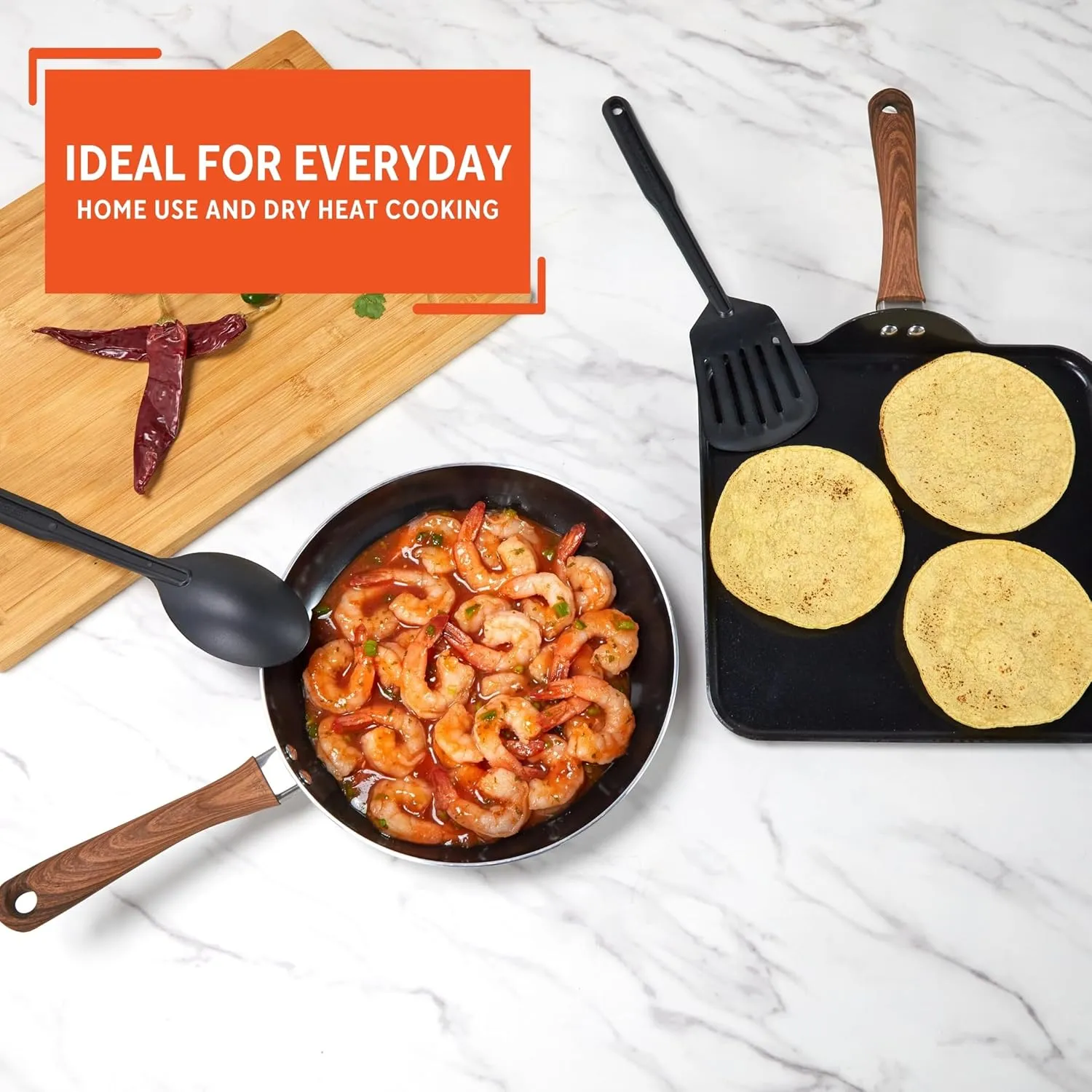 IMUSA Nonstick Ceramic Cookware Set 4-Piece 10.5in/10in, with Soft-Touch Handles, Aluminum, Black