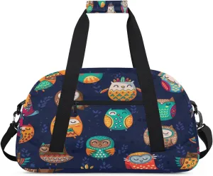 Indian Tribal Owls Gym Duffel Bag for Men Women Owl Sports Tote Bag with Adjustable Shoulder Strap for Dance Gymnastics Traveling Outdoor Camping Overnight Stay