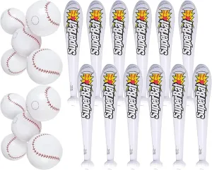 Inflatable Baseball Bats and Baseballs Set Includes 12-9 inch Inflate Baseballs, 12-24 Inch Baseball Bats