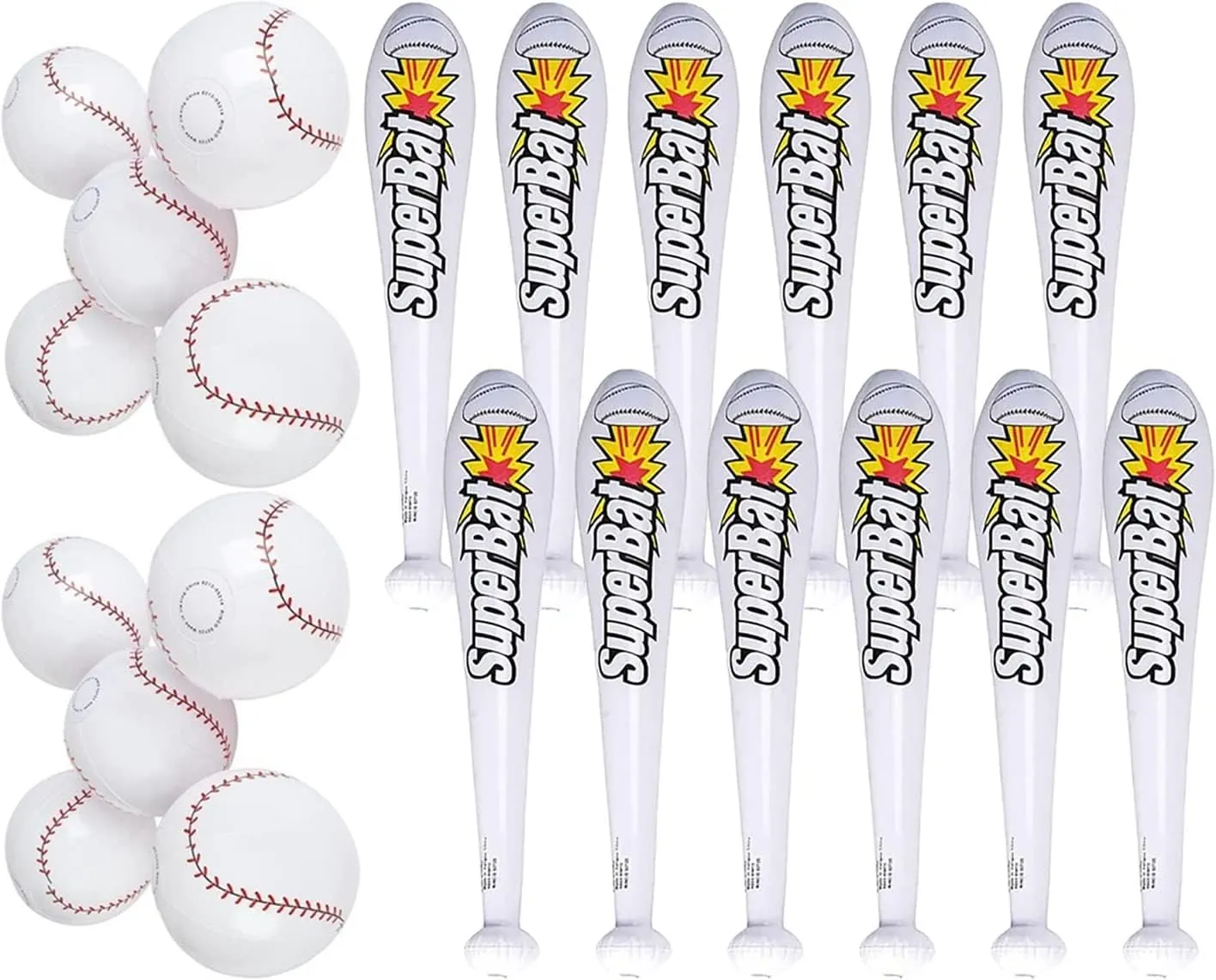 Inflatable Baseball Bats and Baseballs Set Includes 12-9 inch Inflate Baseballs, 12-24 Inch Baseball Bats