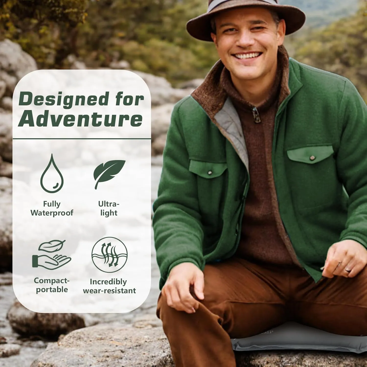 Inflatable Seat Cushion for Airplane Travel Camping Hiking, Comfortable Memory Foam Seat Cushion for Stadium Seat Bleacher, Sports Music Events, Car Truck Driver (2, DarkGreen W/Anti-Slip)