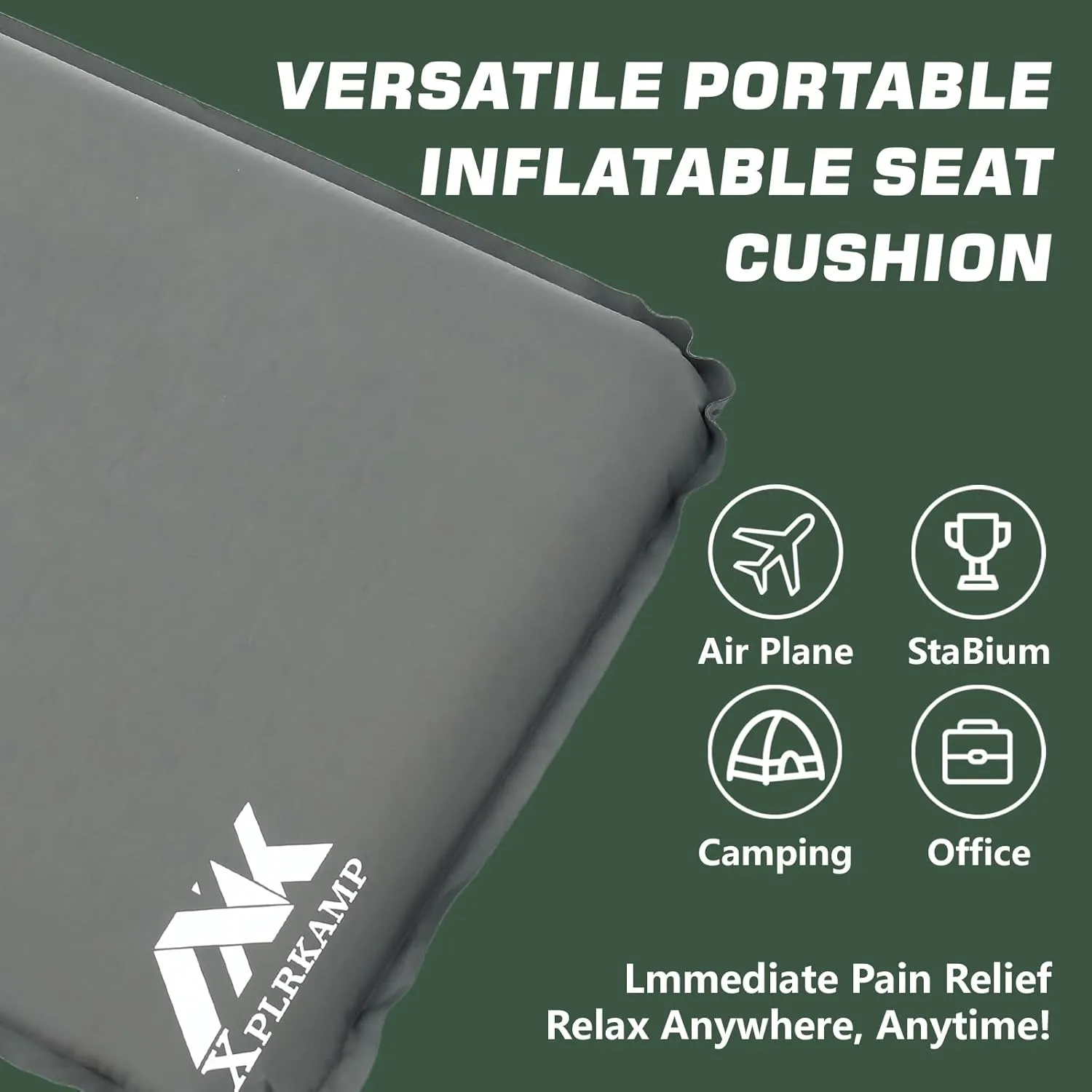Inflatable Seat Cushion for Airplane Travel Camping Hiking, Comfortable Memory Foam Seat Cushion for Stadium Seat Bleacher, Sports Music Events, Car Truck Driver (2, DarkGreen W/Anti-Slip)