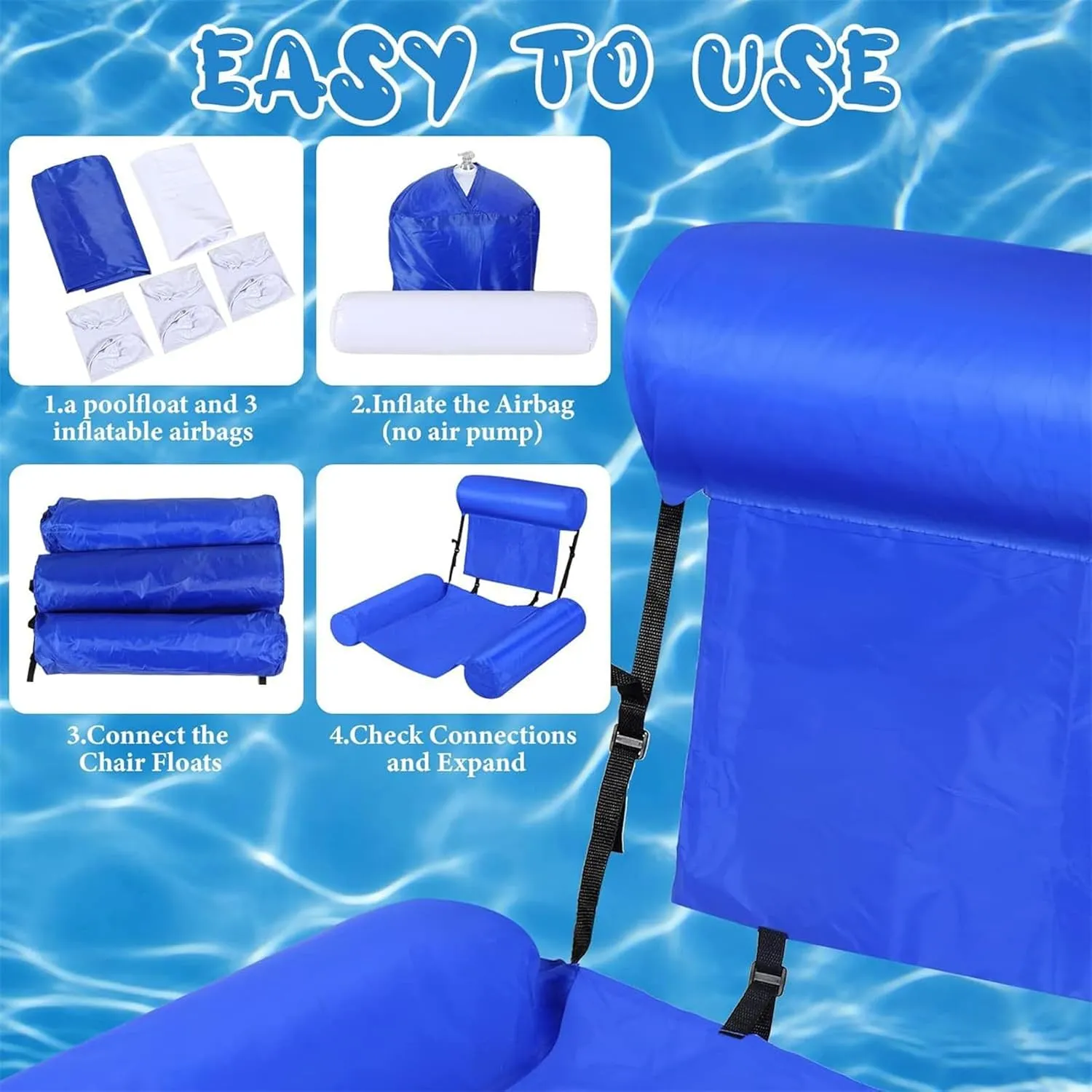 Inflatable Swimming Chair, Foldable Water Amusement Floating Lounge Chair, Swimming Pool Float Lounge, Portable Relaxation Lounger Inflatable Floating Bed for Swimming Pool Beach