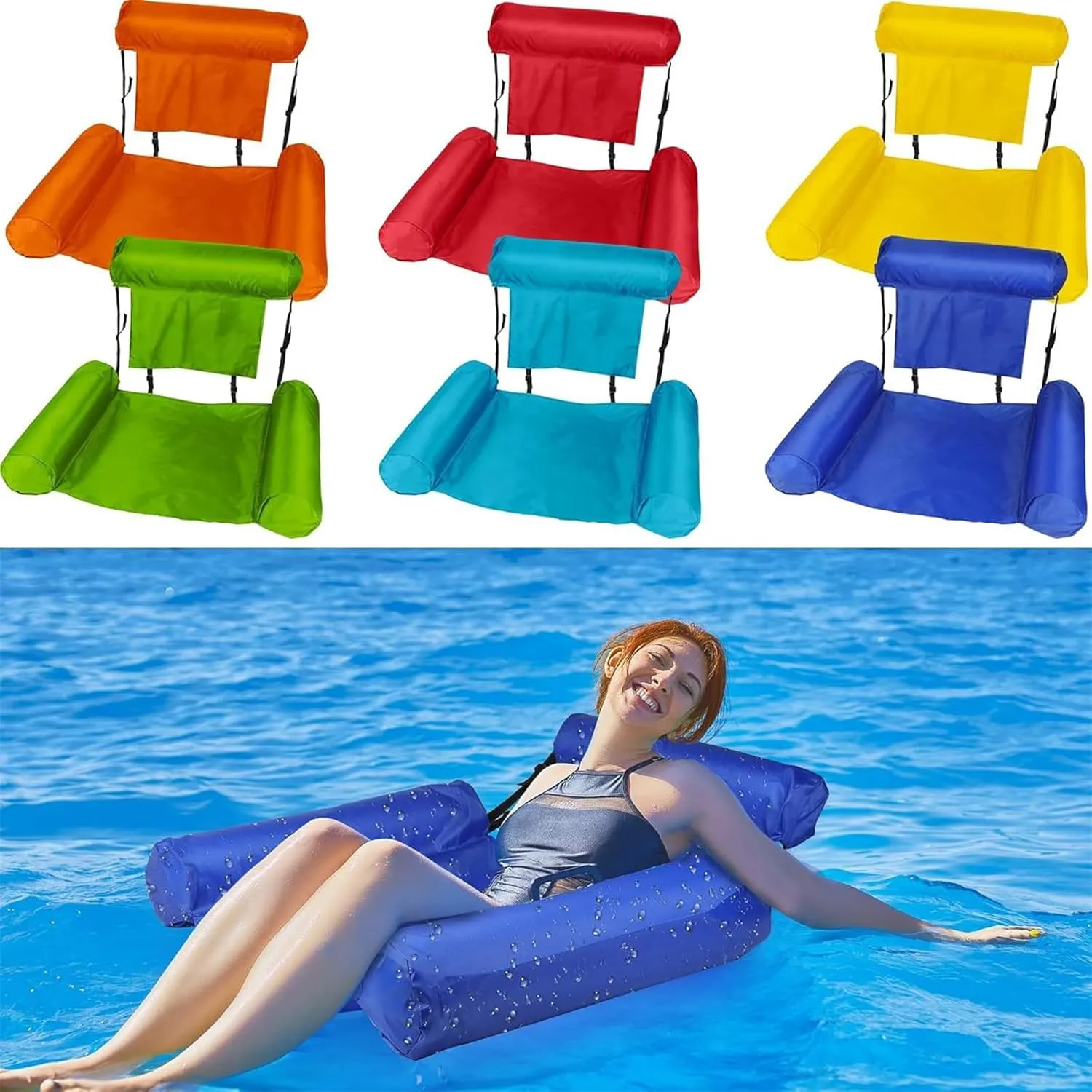 Inflatable Swimming Chair, Foldable Water Amusement Floating Lounge Chair, Swimming Pool Float Lounge, Portable Relaxation Lounger Inflatable Floating Bed for Swimming Pool Beach