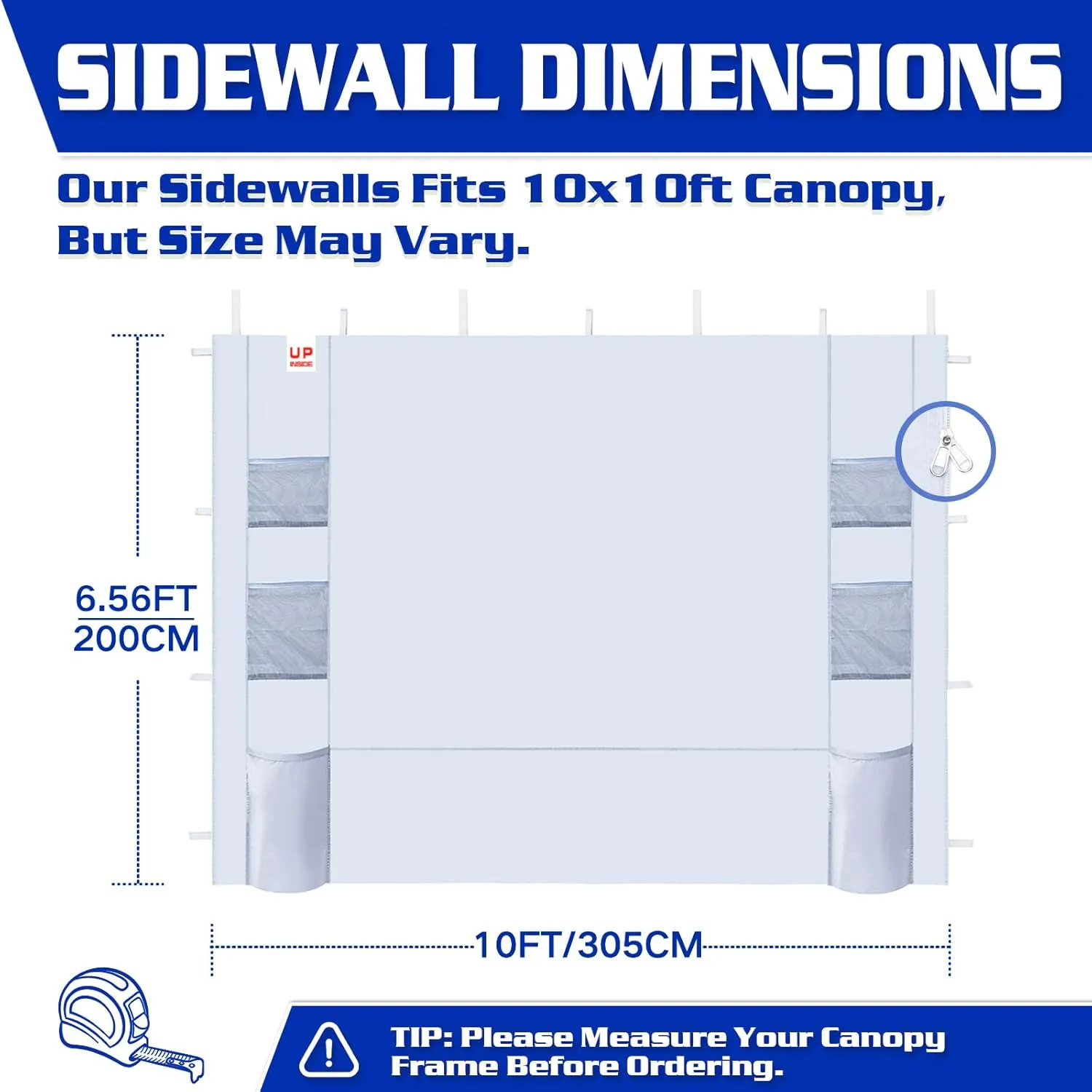 Instant Canopy Tent SideWalls with 6 Pockets for 10x10 FT Pop Up Canopy, 210D Polyester Waterproof(3PCS Sidewall Only, Canopy Tent NOT Included)