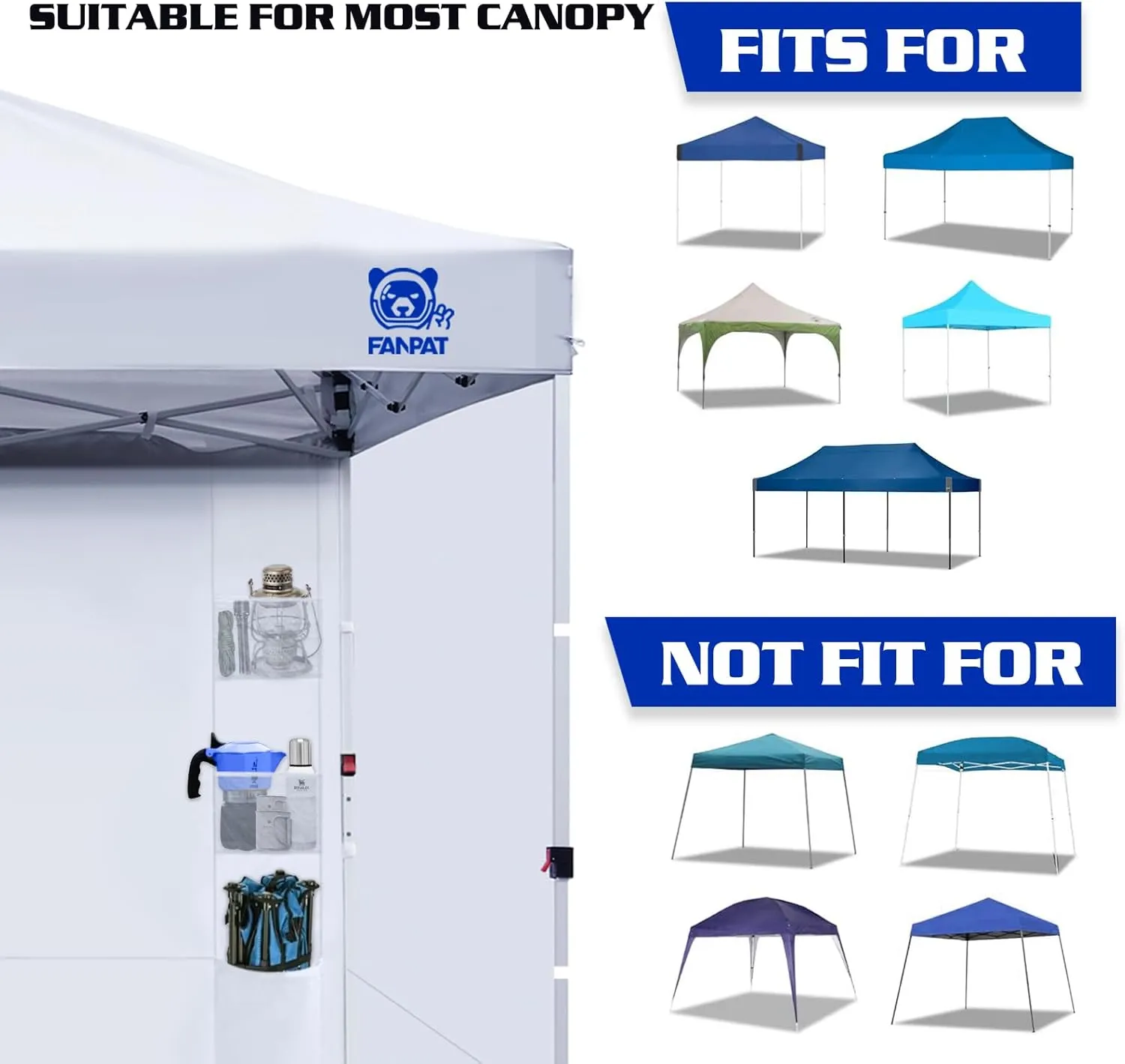 Instant Canopy Tent SideWalls with 6 Pockets for 10x10 FT Pop Up Canopy, 210D Polyester Waterproof(3PCS Sidewall Only, Canopy Tent NOT Included)