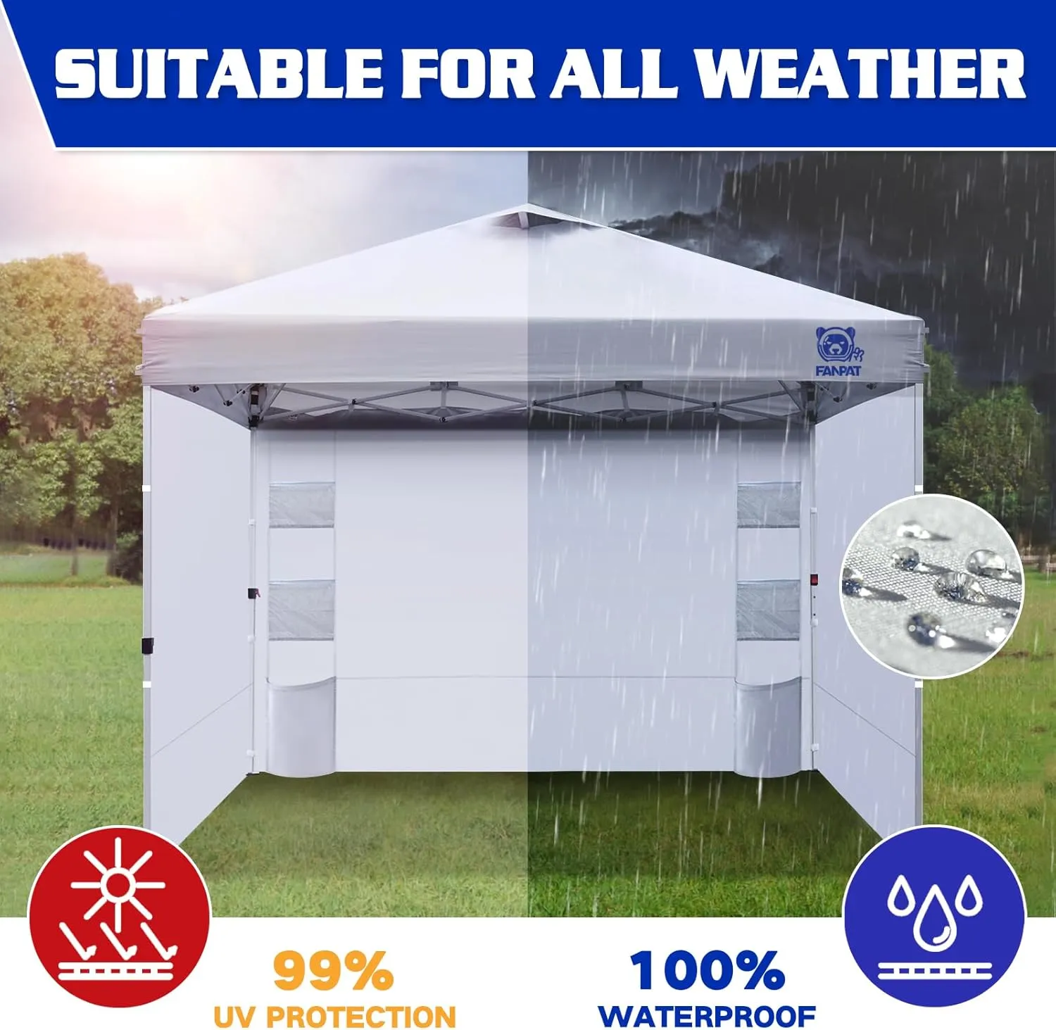 Instant Canopy Tent SideWalls with 6 Pockets for 10x10 FT Pop Up Canopy, 210D Polyester Waterproof(3PCS Sidewall Only, Canopy Tent NOT Included)