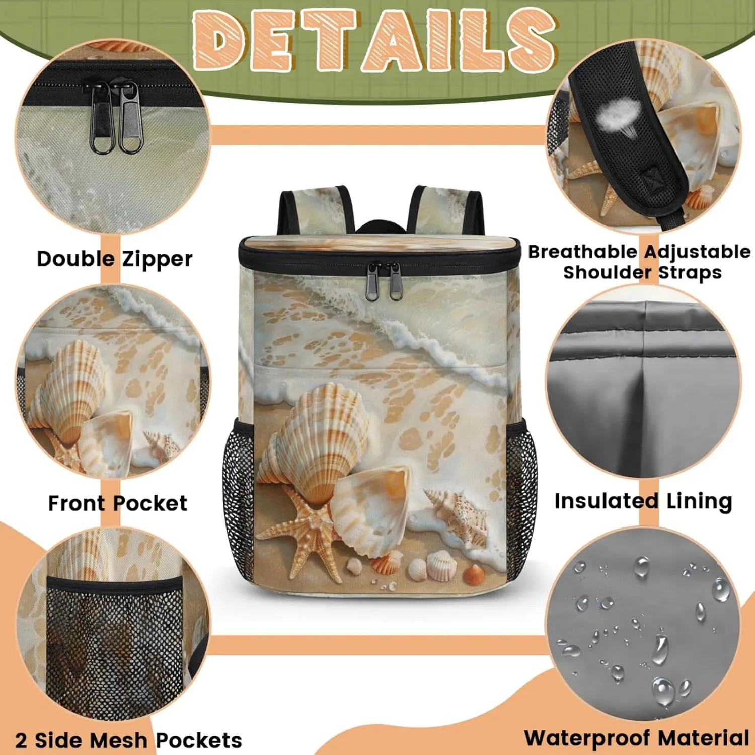 Insulated Cooler Backpack 30 Cans, Leak Proof Cooler Bag, Backpack Coolers for Picnic Hiking Camping Beach