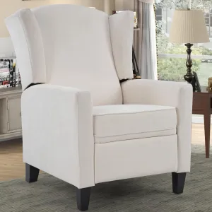 INZOY Wingback Pushback Recliner Chair, Fabric Push Back Recliners with Padded Seat, Mid Century Modern Reclining Chair for Living Room Bedroom, White