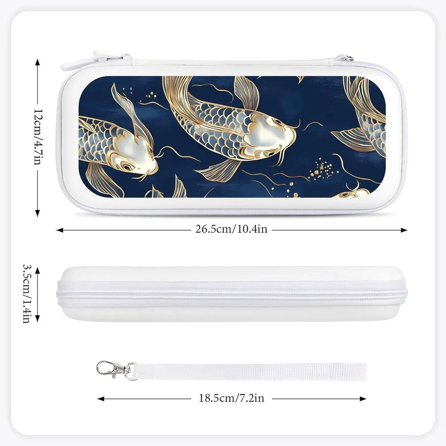 Japanese Fish Gold Navy Blue Compatible with Switch Carrying Case Hard Travel Game Bag Pouch with 15 Games Accessories