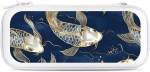 Japanese Fish Gold Navy Blue Compatible with Switch Carrying Case Hard Travel Game Bag Pouch with 15 Games Accessories