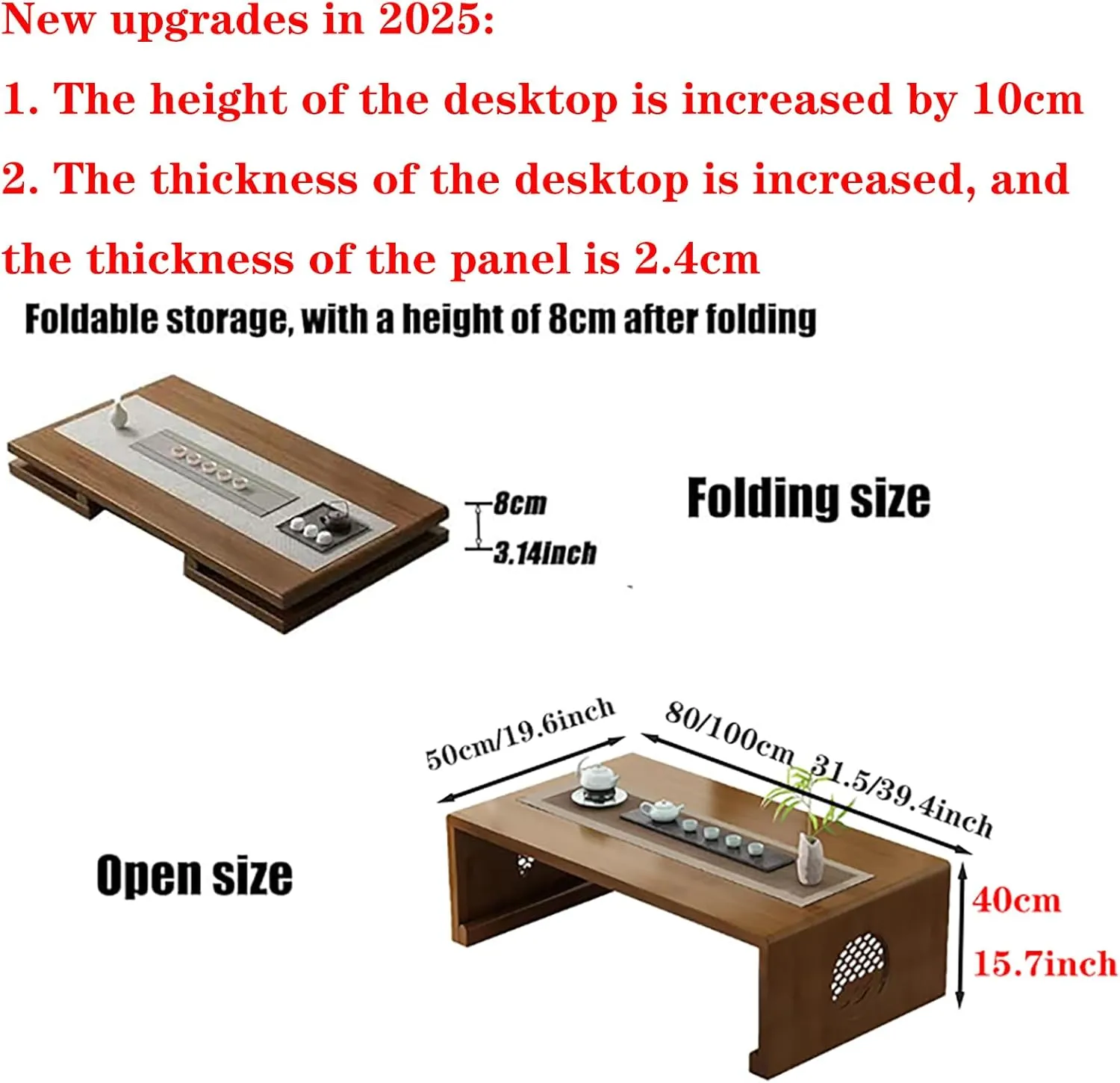 Japanese Floor Table Foldable Bamboo No Assembly Folding Coffee Table, Solid Wood Japanese Coffee Table Low Tea Table for Sitting on The Floor, Home Office, Meditation & Tea Ceremony (Easy Storage)