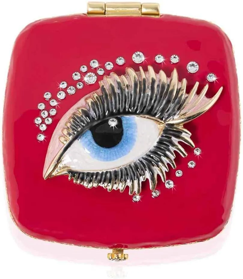 Jay Strongwater Pop Life Bette Eye Compact Make up Mirror with Swarovski Crystals