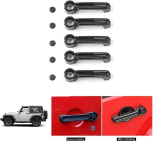 JeCar Door Handle Cover & Tailgate Handle Cover ABS Exterior Trim Kits for 2007-2018 Jeep Wrangler JK JKU/ 2008-2012 Jeep Liberty / 2007-2011 Dodge Nitro, Carbon Fiber Texture