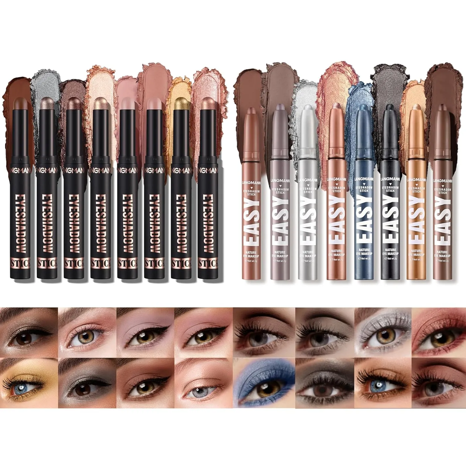 Jolilab Eyeshadow Stick Set, 16 PCS Matte Professional Bright-Colored Contouring and Highlight Eyeshadow Stick, Cream Eyeshadow Waterproof Long Lasting High Pigmented Eye Shadow