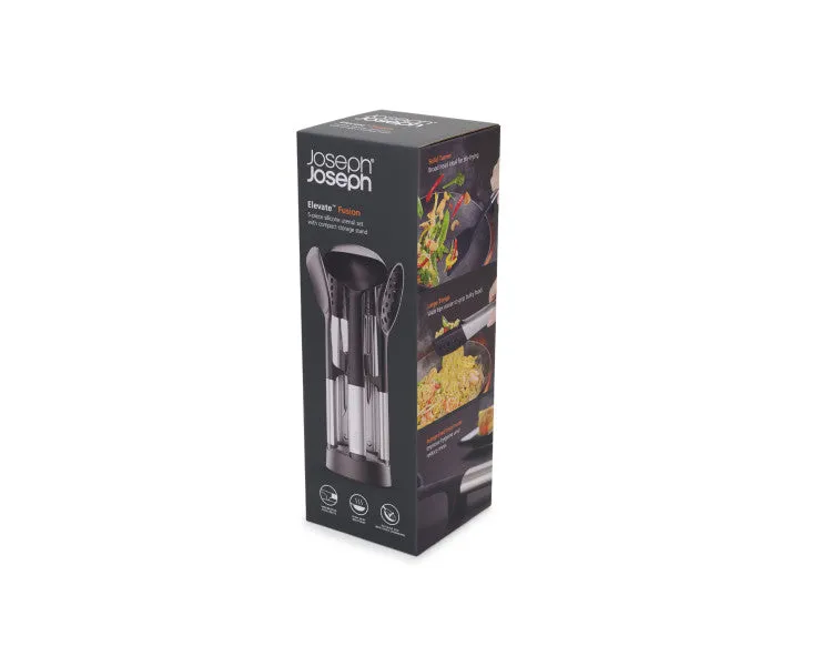 Joseph Joseph Elevate Fusion Silicone Set With Stand - 5 Piece (Set Includes Solid Turner, Ladle, Slotted Spoon, Precision Tongs, Large Tongs)