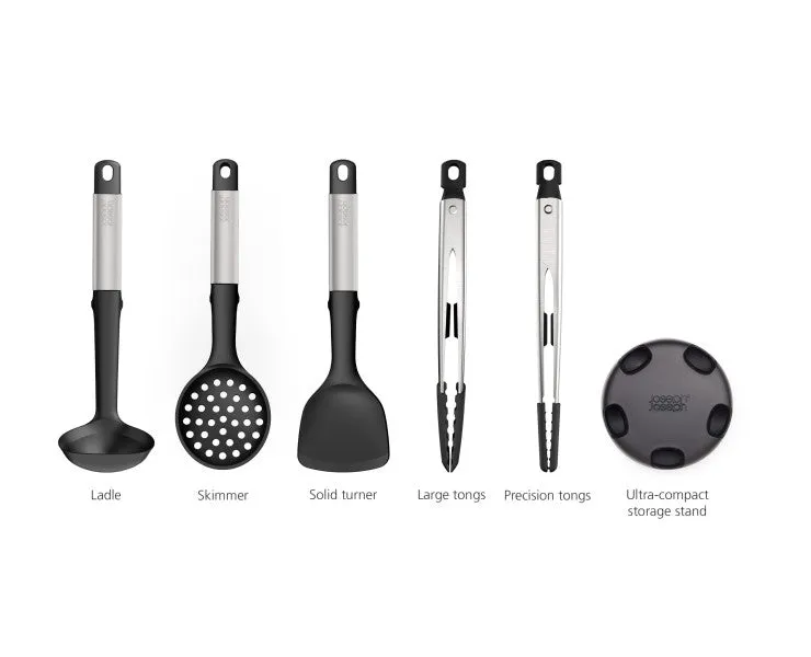 Joseph Joseph Elevate Fusion Silicone Set With Stand - 5 Piece (Set Includes Solid Turner, Ladle, Slotted Spoon, Precision Tongs, Large Tongs)