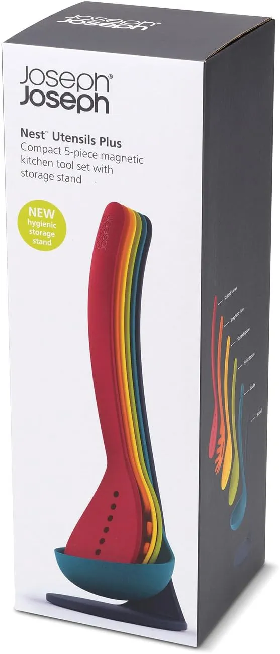 Joseph Joseph Nest Utensils Compact Stacking Kitchen Tool Set with Magnetic Storage Stand Nylon, 5-piece, Multicolored