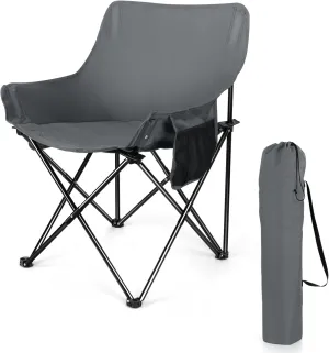 Joyfair Outdoor Camping Chair for Adult, Large Portable Folding Moon Chairs with Carry Bag for Patio Beach, Fishing, Lawn and More Outdoor Sports, 600D Oxford Fabric & Heavy Duty Steel (1, Grey)