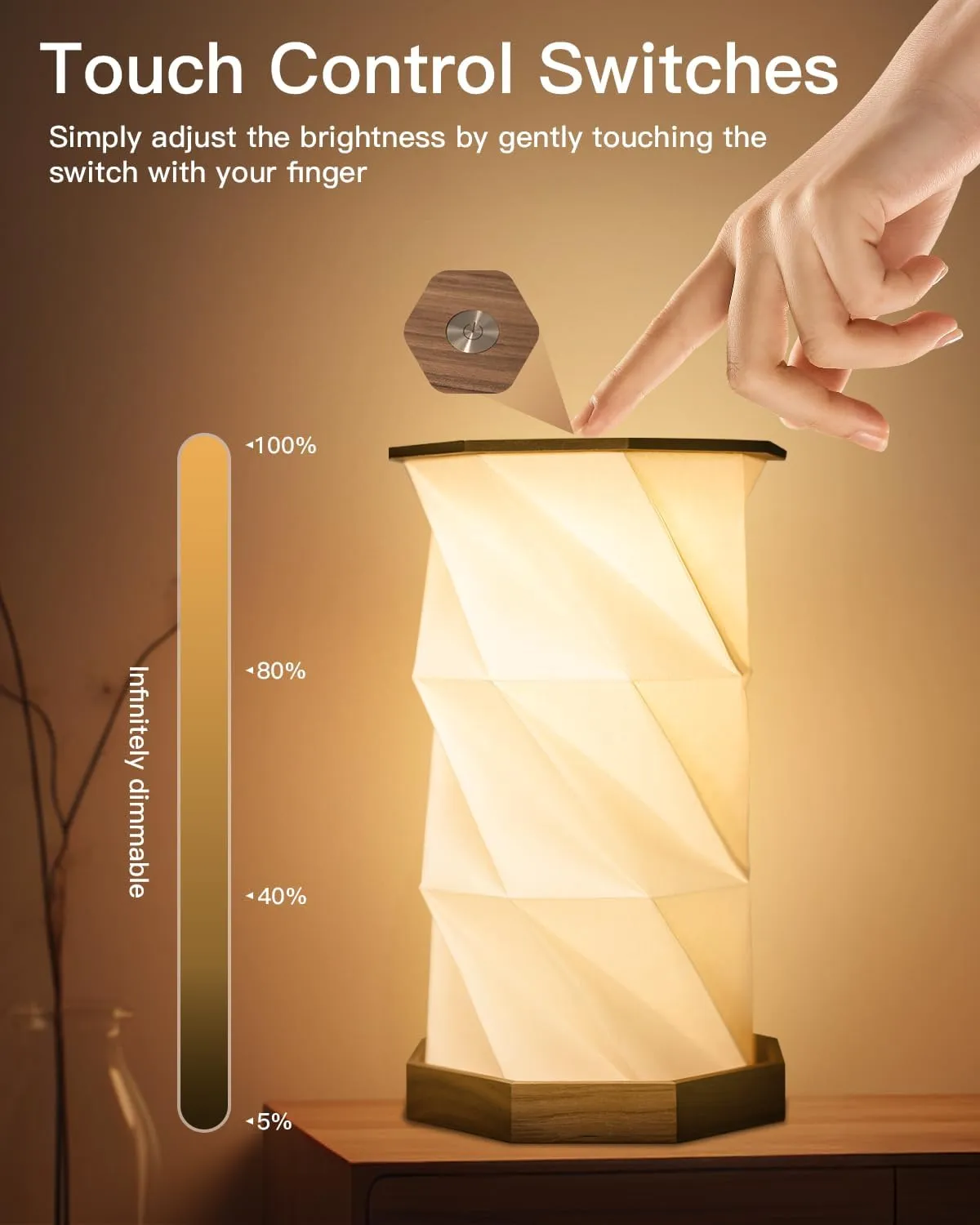 JTT Rechargeable Portable Table Lamp Small Cordless Desk Lamp LED Stepless Dimmable Night Lights Bedside Foldable Paper Lamp for Home Office Bedroom Living Room Travel Camping DIY Painting