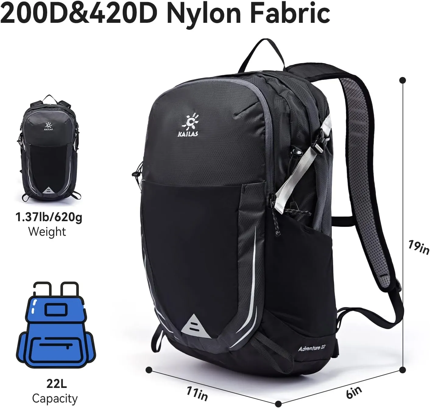 KAILAS Adventure 22L Lightweight Hiking Backpack Waterproof Trekking Backpack Small Daypack Outdoor Camping Trip Travel