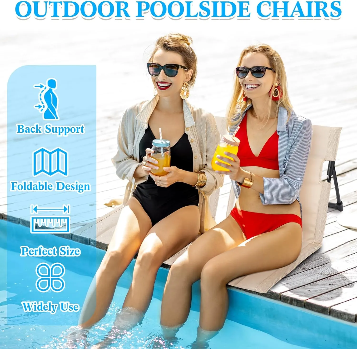 Karenhi 4 Pcs Foldable Pool Chairs Portable Poolside Chairs for Edge of Pool Provides Back Support with Carry Bag Foldable Seat for Poolside Beach Camping Picnic Lawn(Beige)