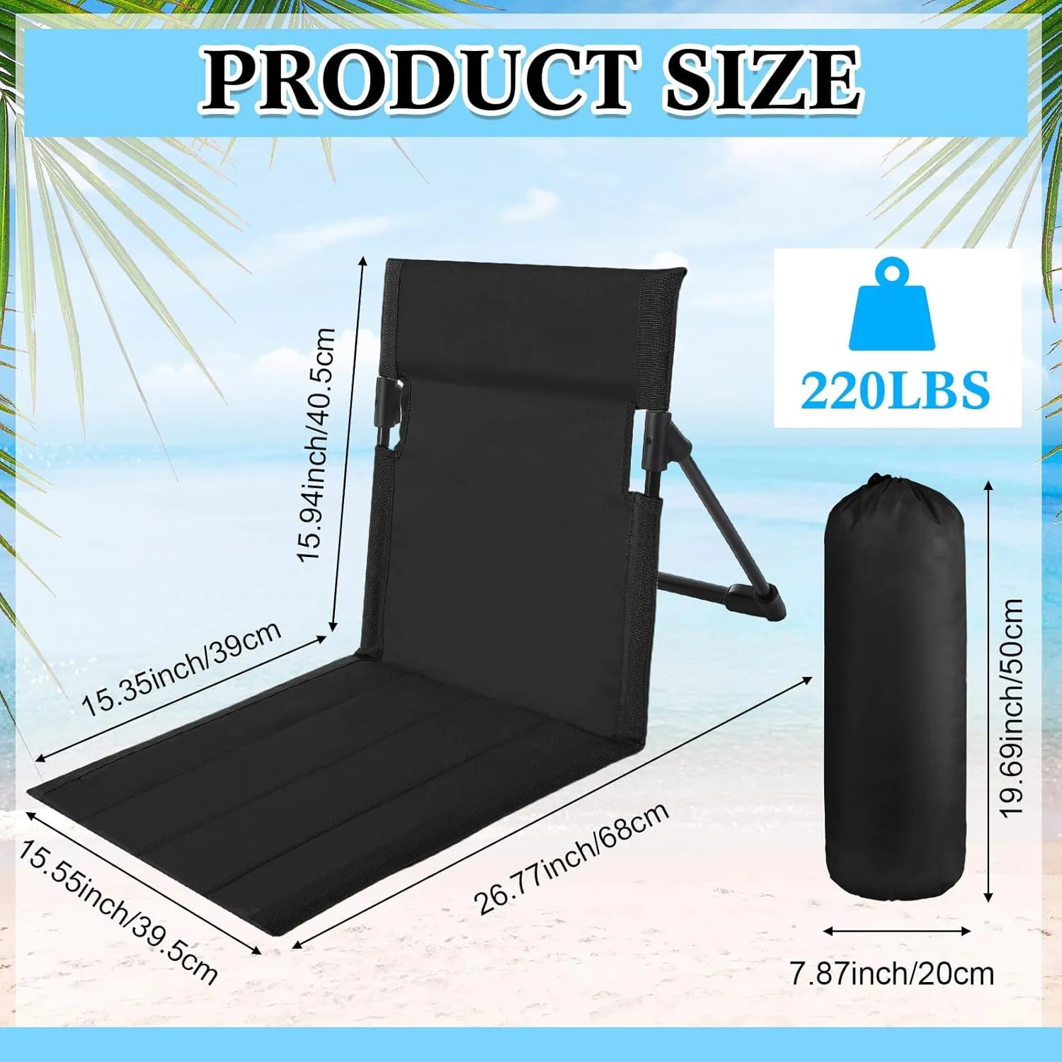 Karenhi 4 Pcs Foldable Pool Chairs Portable Poolside Chairs for Edge of Pool Provides Back Support with Carry Bag Foldable Seat for Poolside Beach Camping Picnic Lawn(Black)