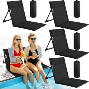 Karenhi 4 Pcs Foldable Pool Chairs Portable Poolside Chairs for Edge of Pool Provides Back Support with Carry Bag Foldable Seat for Poolside Beach Camping Picnic Lawn(Black)