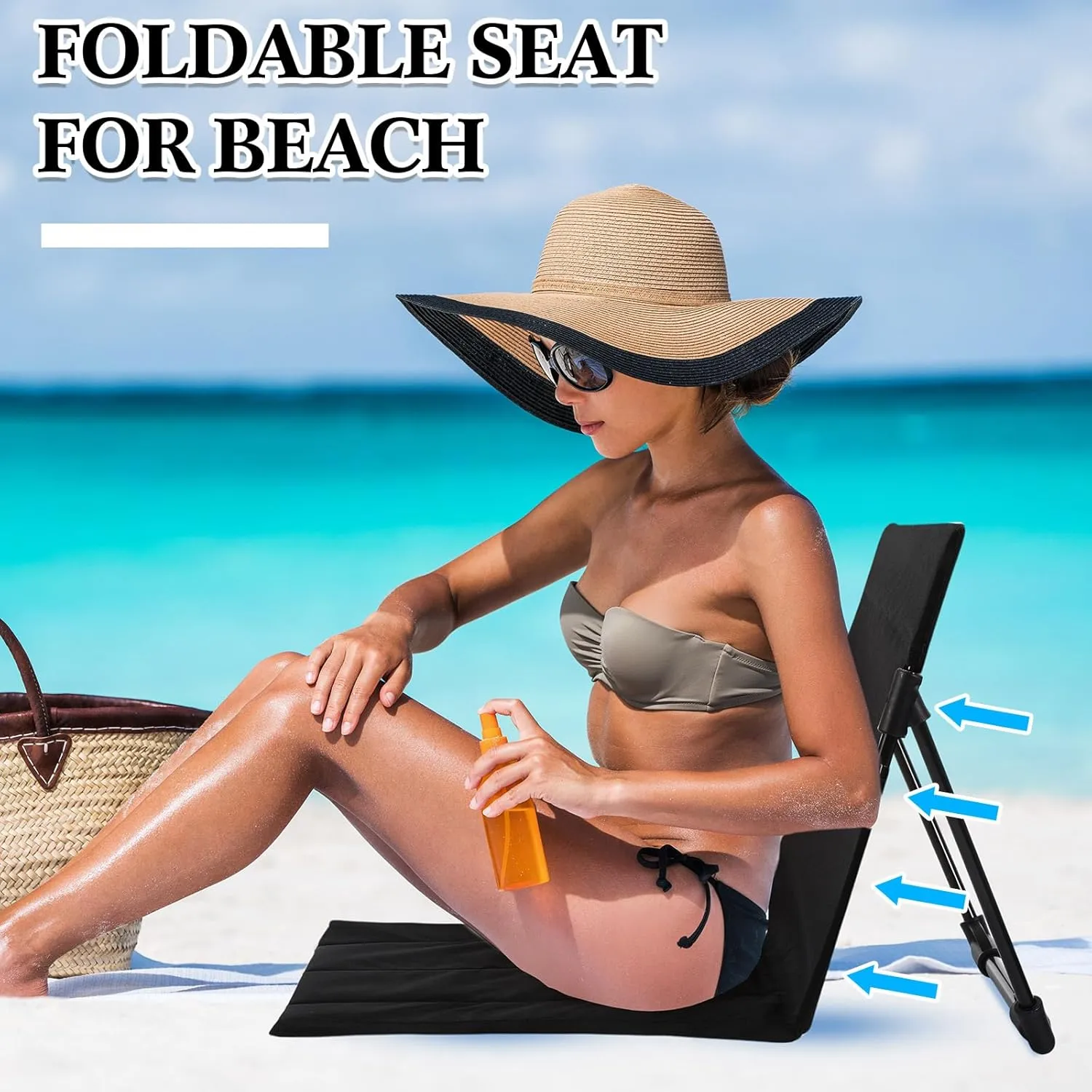 Karenhi 4 Pcs Foldable Pool Chairs Portable Poolside Chairs for Edge of Pool Provides Back Support with Carry Bag Foldable Seat for Poolside Beach Camping Picnic Lawn(Black)
