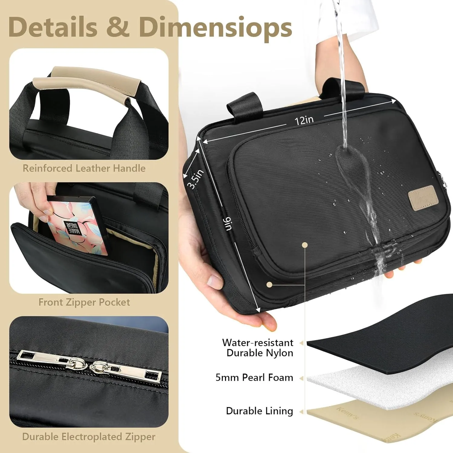 Kemy's Hanging Toiletry Bag for Women, Large Waterproof Travel Toiletry Bags with Small Purse, Multi-function Portable Travel Organizer Makeup Cosmetic Bag for Toiletries Accessories, Brushes Set