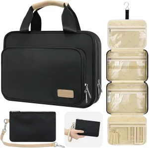 Kemy's Hanging Toiletry Bag for Women, Large Waterproof Travel Toiletry Bags with Small Purse, Multi-function Portable Travel Organizer Makeup Cosmetic Bag for Toiletries Accessories, Brushes Set