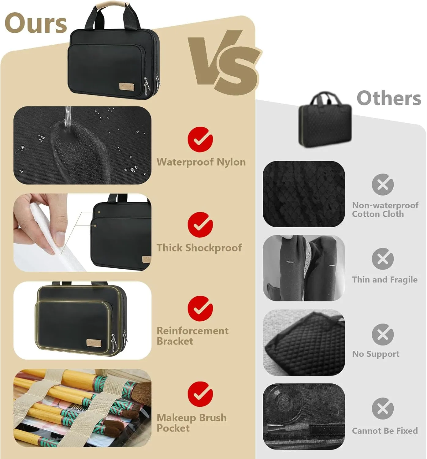 Kemy's Hanging Toiletry Bag for Women, Large Waterproof Travel Toiletry Bags with Small Purse, Multi-function Portable Travel Organizer Makeup Cosmetic Bag for Toiletries Accessories, Brushes Set